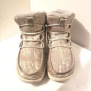 HEY DUDE Grey Fur Lea Boots